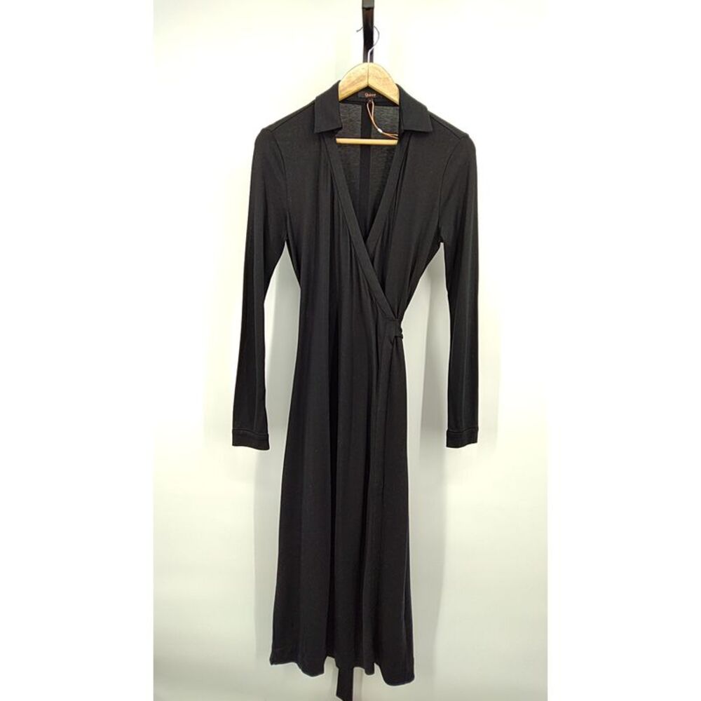 Quince Black Long Sleeve Wrap Dress